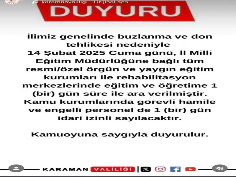 Olumsuz Hava Şartları Nedeniyle İl Genelinde Eğitime Bir Gün Daha Ara Verildi